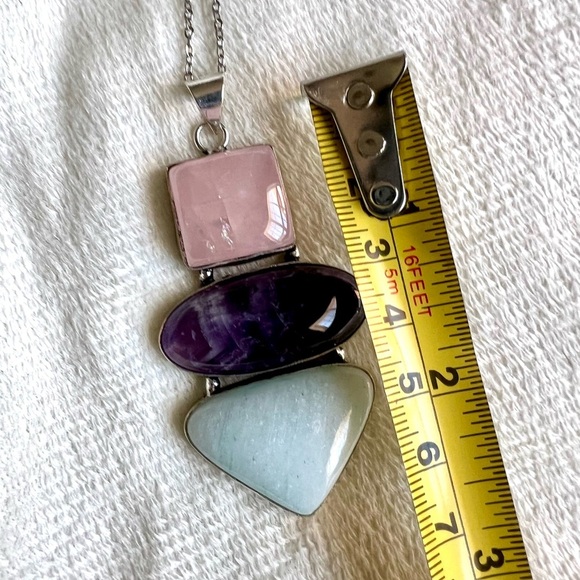 Rose Quartz + Amethyst + Hemimorphite Pendant Necklace Natural Crystal Spiritual - Picture 2 of 4